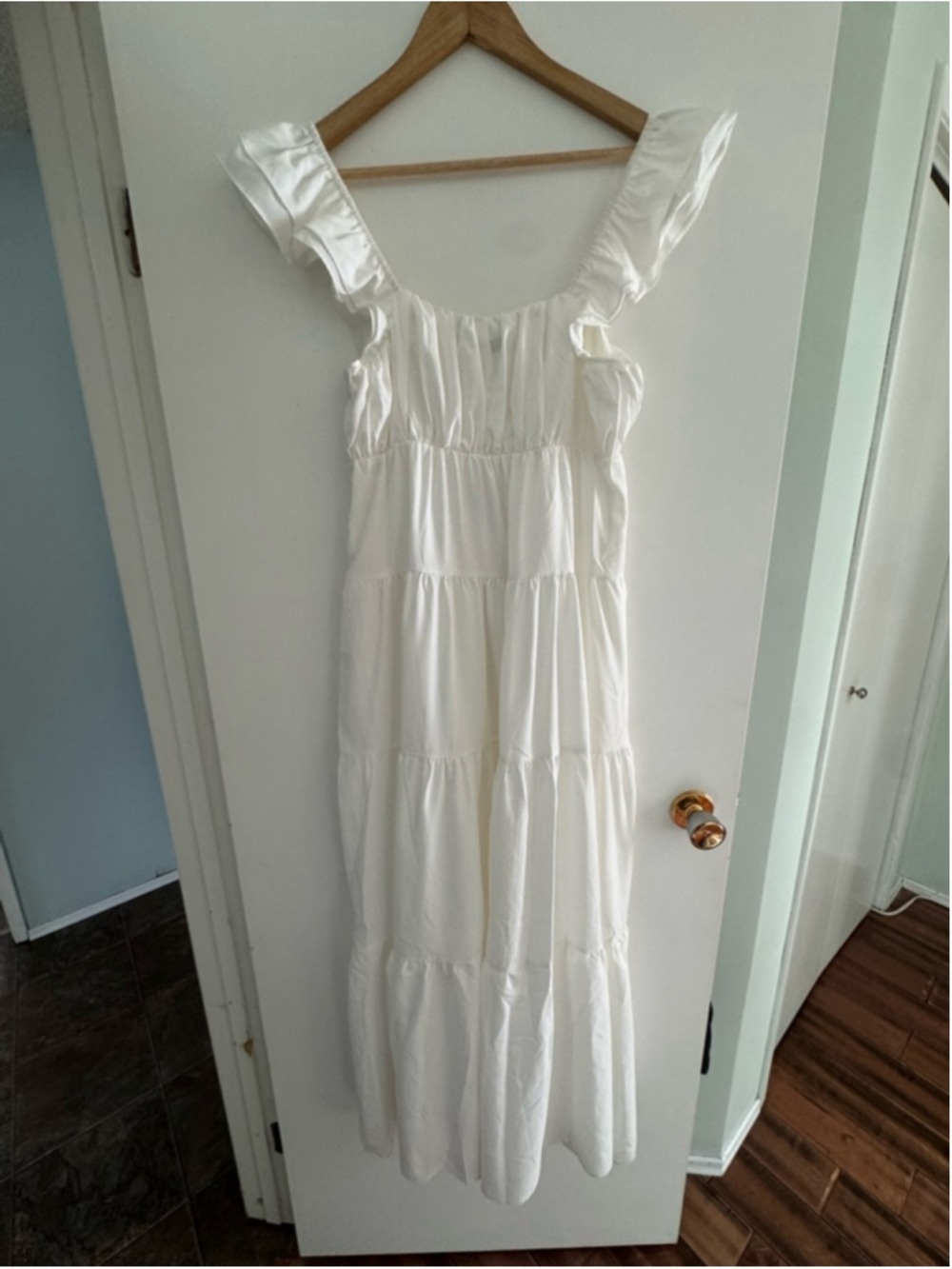 White Cottagecore Milkmaid Midi Dress Ruffle Tiered Romantic NWT XS - Picture 3 of 11